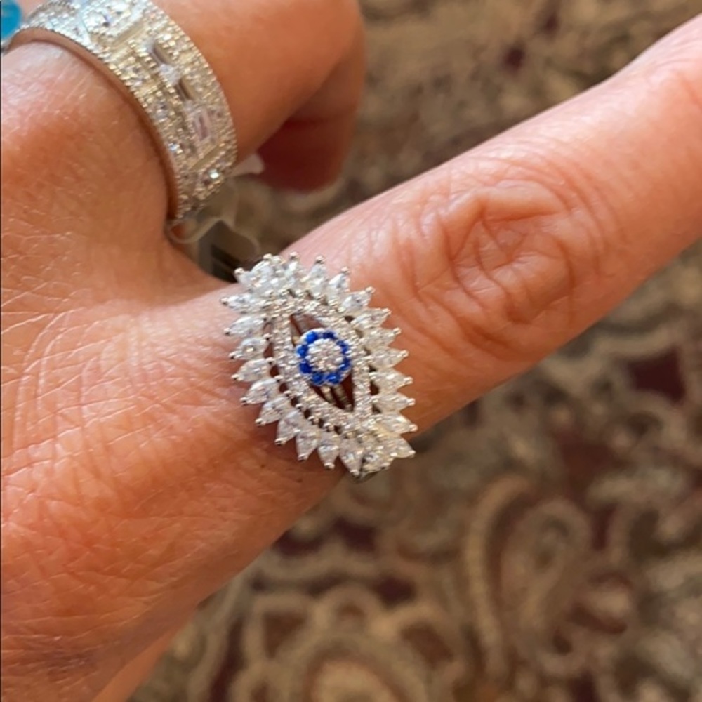Sterling Silver Blue CZ Evil Eye Ring size 8.5